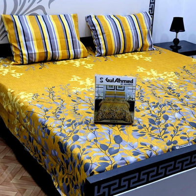 3 Pcs Cotton Salonica Printed Double Bed Size Bedsheet