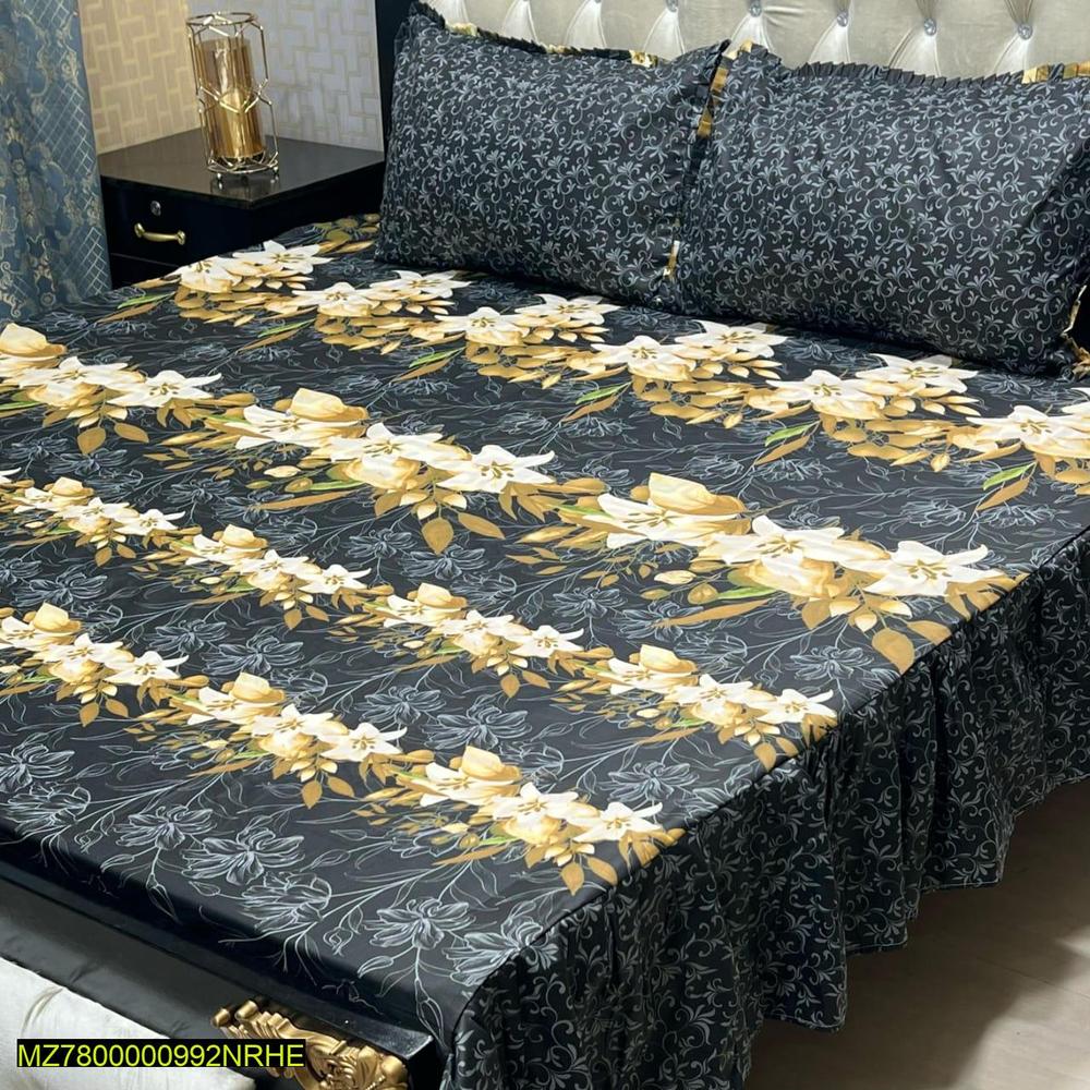3 Pcs Cotton Salonica - 2 Sided Frill - Double Bed Size Bedsheet
