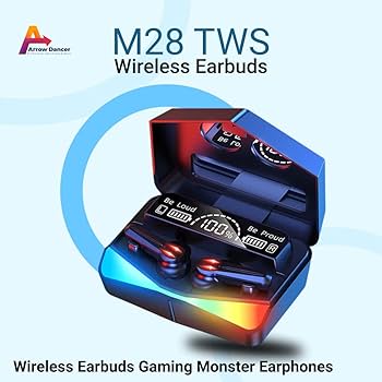 M28 Gaming Wireless Earbuds with RGB Lights & Digital LED Display