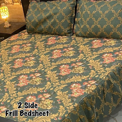 3 Pcs Cotton Salonica 2 Side Frilled Double Bedsheet