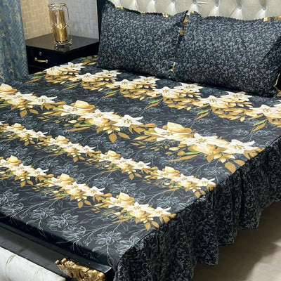 3 Pcs Cotton Salonica - 2 Sided Frill - Double Bed Size Bedsheet