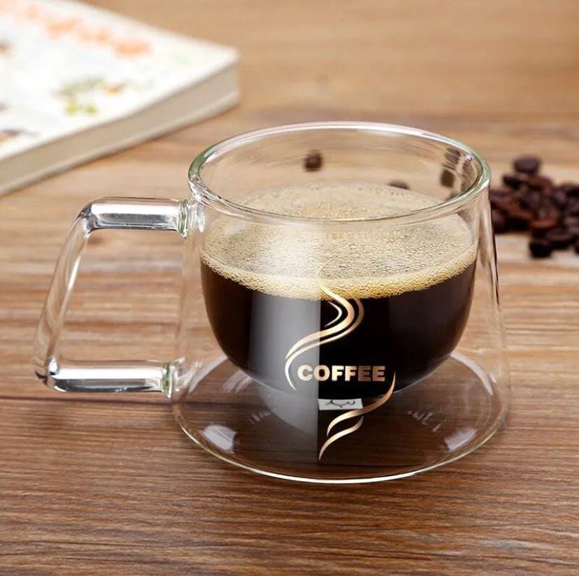 Transparent double bottom glass mug