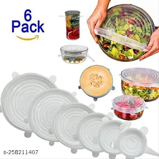 Silicone Stretchable Lid Covers (Set of 6 pcs - Mix/Random Colors)