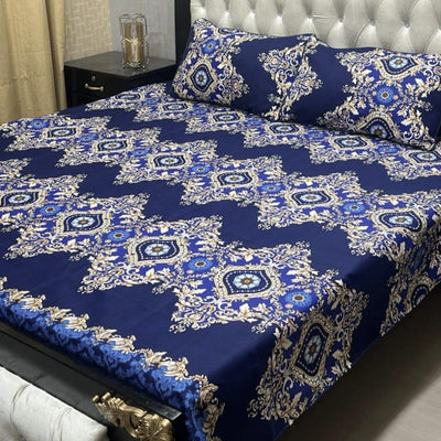 3 Pcs Crystal Cotton Printed Double Bedsheet