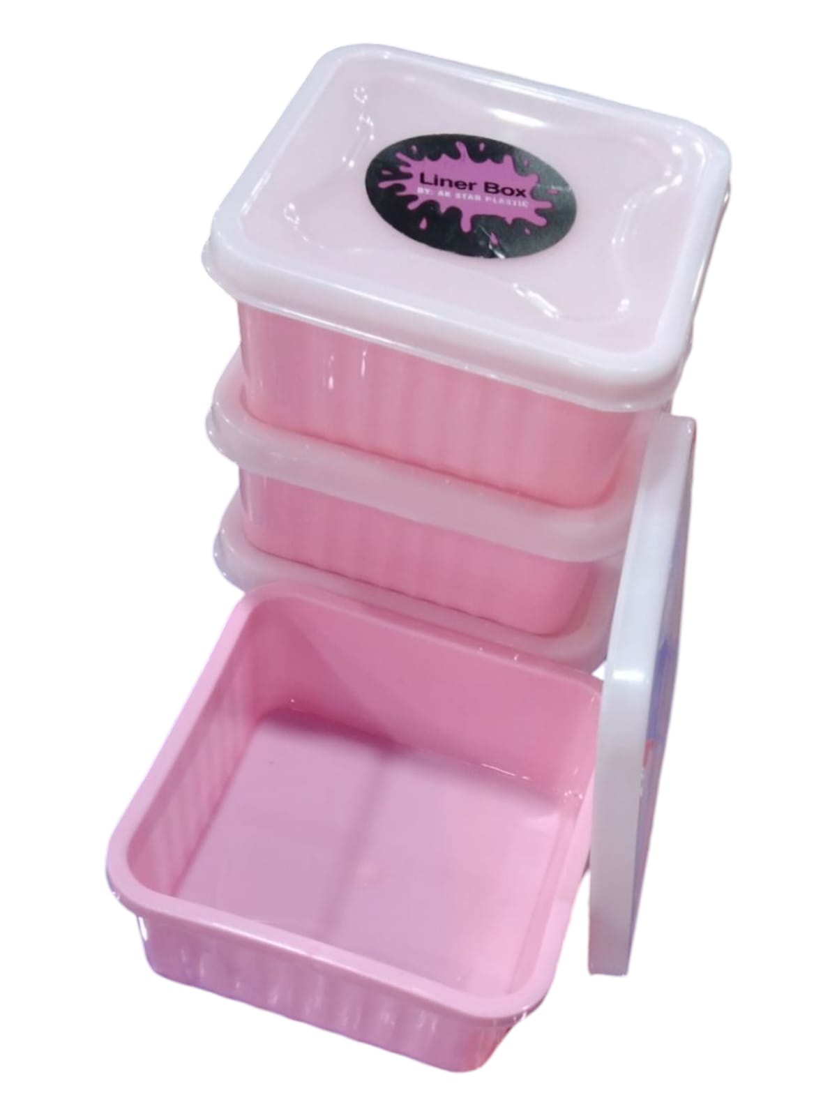 Plastic Liner Box (Set of 4) – Multipurpose Storage Containers with Lids | Available in Pink, Blue, Off-White & Green
