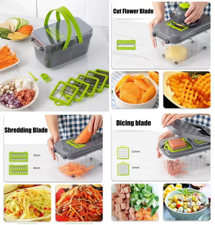 Ultimate Kitchen Vegetable Chopper & Grater Set - 22 in 1 Multi-Functional Tool with Strainer Basket