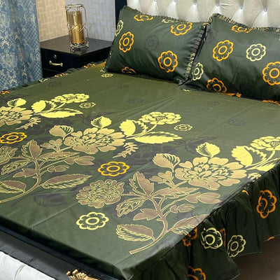 3 PCs Cotton Salonica 2 Sided Frill Double Bed Size Bedsheet