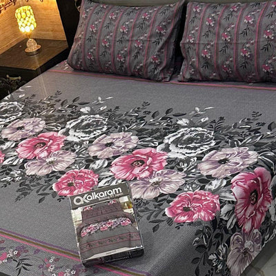 3 PCs Cotton Salonica 2 Sided Frill Double Bed Size Bedsheet