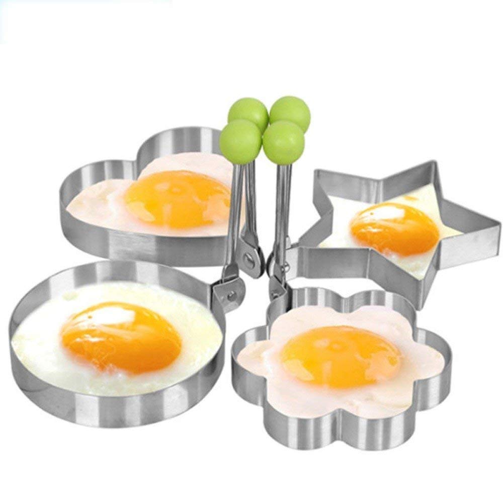 Stainless Steel Fried Egg & Pancake Molds – 4pcs | Star, Heart, Round & Flower Shapes – Kitchen Cooking Tool